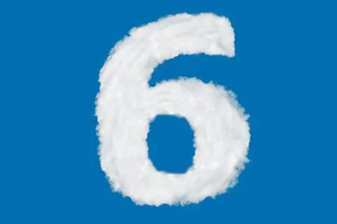 Number 6 font shape element made of clouds on blue Illustration