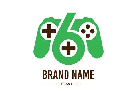 Number 6 Gaming Controller Logo Vector Design Illustrazione stock