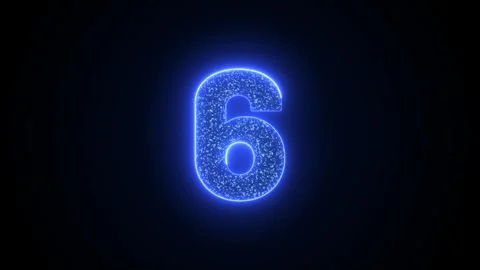 Number 6 Glowing Blue Neon Animation with Sparkling Particles 動画素材 345040945