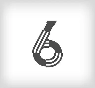 Number 6 linear modern logo. The letter is in the form of stripes. Stock Illustration