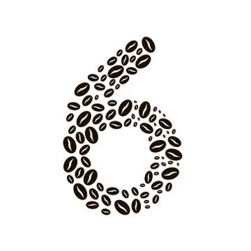 Number 6 made of coffee beans vector set 库存插图