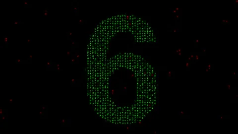 Number 6 with matrix code on plain black background Stock Footage 244785639