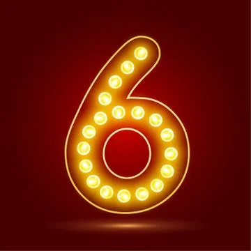 Number 6 with realistic lamp, vector illustration. can be used for christmas Stock Illustration