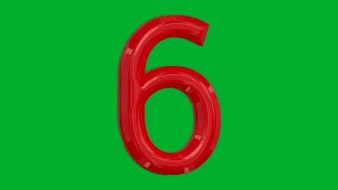 Number 6 rotating on a green background in a red shiny colour, with loop Video stock 265149075