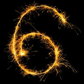 Number 6 Six Sparkler Firework Light Painting Symbol Stock Illustration