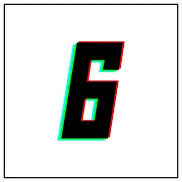 Number 6, six vector desing logo.Dynamic, split-color, shadow of  number red, Stock Illustration