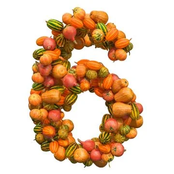 Number 6 from squashes, 3D rendering Illustrazione stock