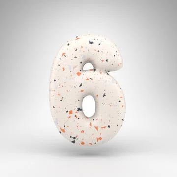 Number 6 on white background. 3D number with terrazzo pattern texture. Illustrazione stock