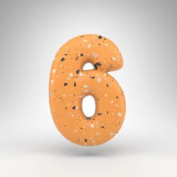 Number 6 on white background. 3D number with orange terrazzo pattern texture. Stock Illustration