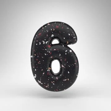 Number 6 on white background. 3D number with black terrazzo pattern texture. Иллюстрация