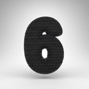 Number 6 on white background. Black carbon fiber 3D number with carbon thread Illustrazione stock