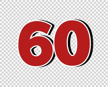 Number 60 Bold Red with White Outline sign symbol on Transparent Background Stock Illustration