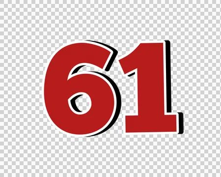 Number 61 Bold Red with White Outline sign symbol on Transparent Background Stock Illustration