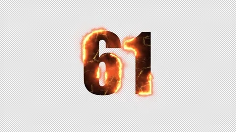Number 61 is on fire with alpha channel, numbers are on fire, number sixty o Stock Footage 260938359