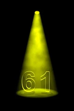 Number 61 illuminated with yellow spotlight Stock Illustration