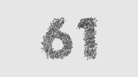 Number 61 Made Of Numbers. 3D Font Number Animation With Alpha Channel Stock Footage 302256001