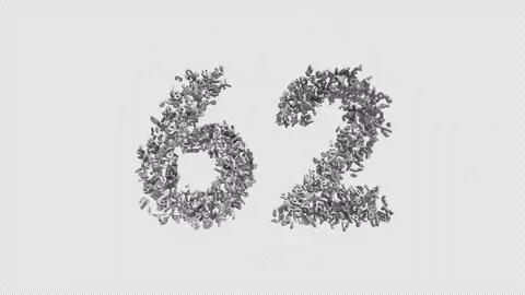 Number 62 Made Of Numbers. 3D Font Number Animation With Alpha Channel Stock Footage 302256072