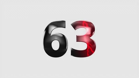 Number 63 with lightning, alpha channel, number sixty three Stock Footage 276387865