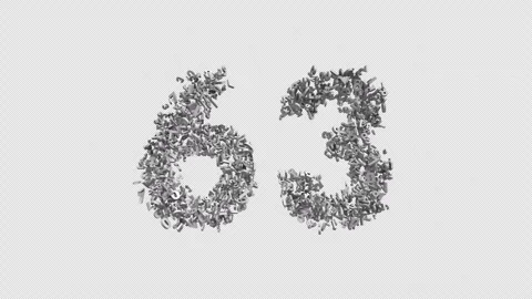Number 63 Made Of Numbers. 3D Font Number Animation With Alpha Channel Stock Footage 302256099