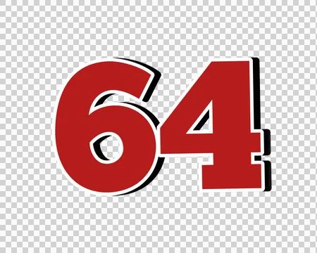 Number 64 Bold Red with White Outline sign symbol on Transparent Background 스톡 일러스트