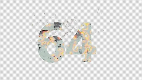 Number 64 from fire and ashes with alpha channel, sixty-four, numberology Stock Footage 269539697