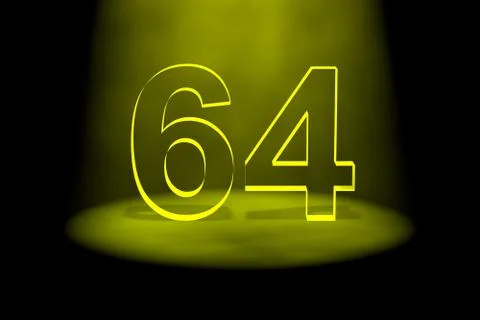 Number 64 illuminated with yellow light Stock Illustration
