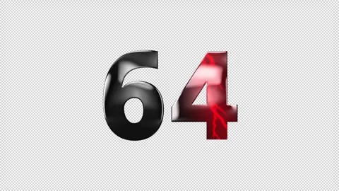 Number 64 with lightning, alpha channel, number sixty four Stock Footage 276387860