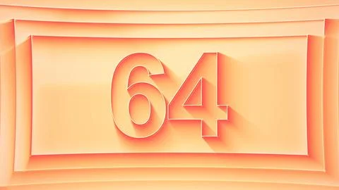 Number 64. Minimalistic embossed number with glittering lights. Stock Illustration