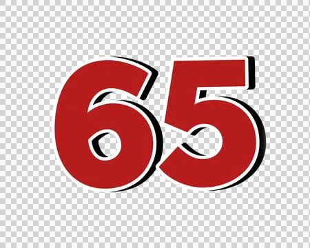 Number 65 Bold Red with White Outline sign symbol on Transparent Background Stock Illustration