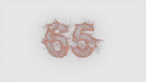 Number 65 on fire with alpha channel, number sixty five Stock Footage 264033583