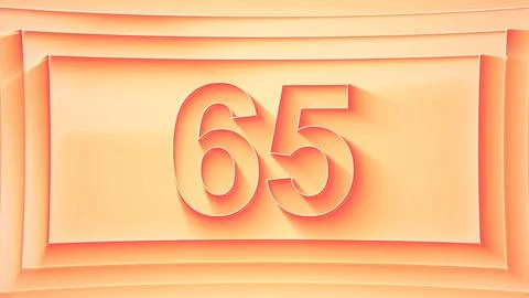 Number 65. Minimalistic embossed number with glittering lights. Stock Illustration