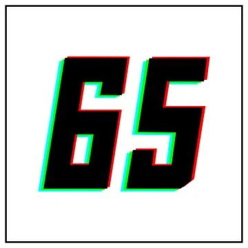 Number 65, sixty five vector desing logo.Dynamic, split-color, shadow of  num Stock Illustration