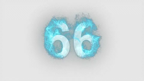 Number 66 in blue fire with alpha channel, number sixty six Stock Footage 266137536