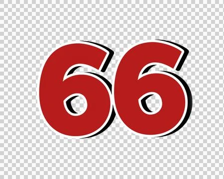 Number 66 Bold Red with White Outline sign symbol on Transparent Background 库存插图