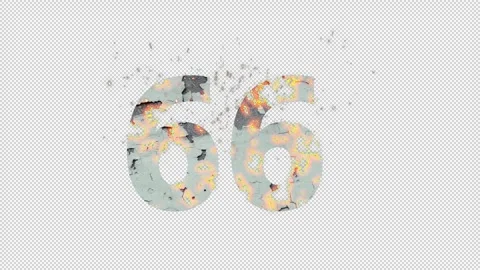 Number 66 from fire and ashes with alpha channel, sixty six, numberology Stock Footage 269539846