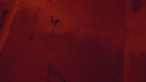 Number 666 is written on a brick wall. Horror abandoned house concept. Red paint Stock Footage 238468495