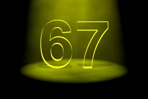 Number 67 illuminated with yellow light Stock Illustration