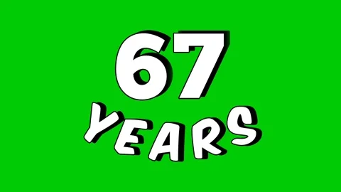 Number 67 years text animation motion graphics cartoon on green Stock Footage 308991644