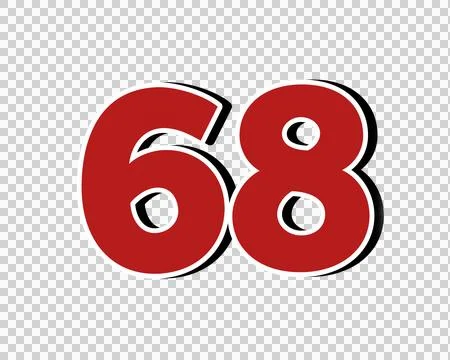 Number 68 Bold Red with White Outline sign symbol on Transparent Background Stock Illustration