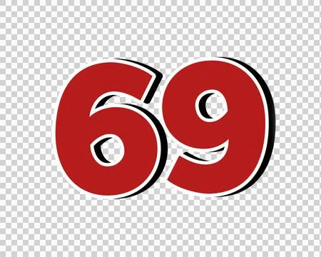 Number 69 Bold Red with White Outline sign symbol on Transparent Background Stock Illustration