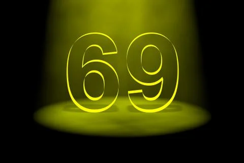 Number 69 illuminated with yellow light Stock Illustration