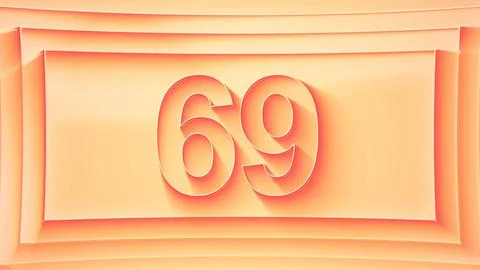 Number 69. Minimalistic embossed number with glittering lights. Stock Illustration