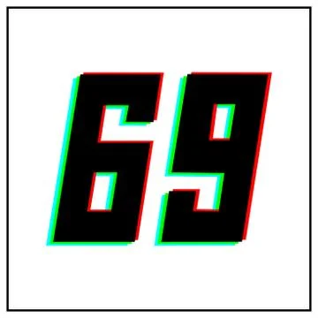 Number 69, sixty nine vector desing logo.Dynamic, split-color, shadow of  num Stock Illustration