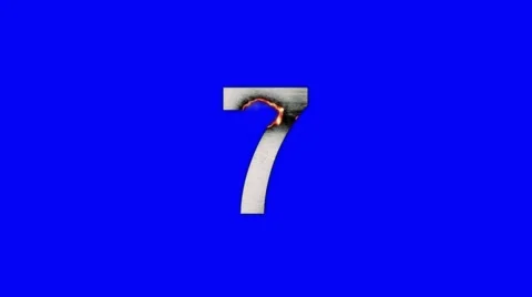 Number 7 Burning in Flames to Ashes in Alpha Matte Stock Footage 61036934