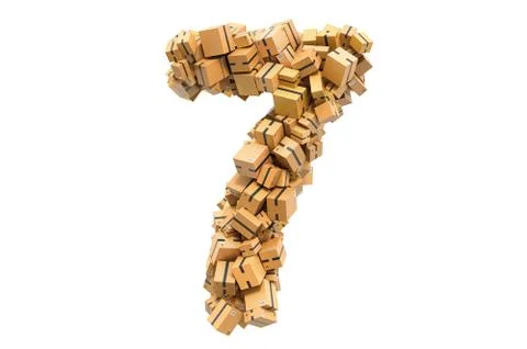 Number 7 from cardboard boxes. 3D rendering Stock Illustration