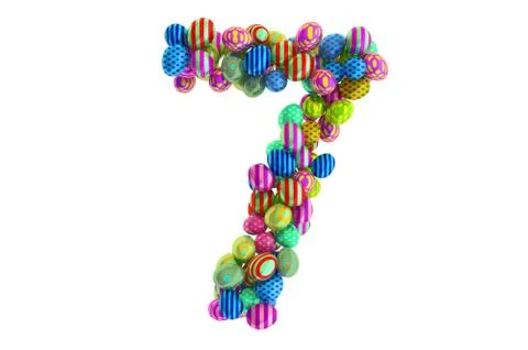 Number 7 from colored Easter eggs, 3D rendering Stock Illustration