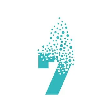 Number 7 dispersing into a cloud of bubbles. Seven Stock Illustration