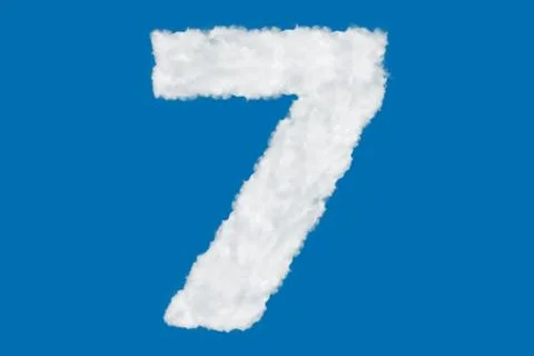 Number 7 font shape element made of clouds on blue Stock Illustration