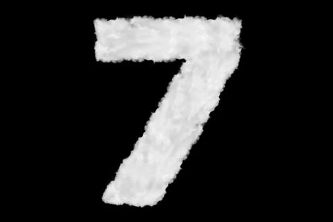 Number 7 font shape element made of cloud on black Stock Illustration