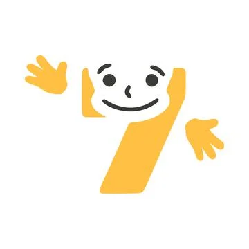 Number 7 funny character with hands isolated on white background Stock Illustration
